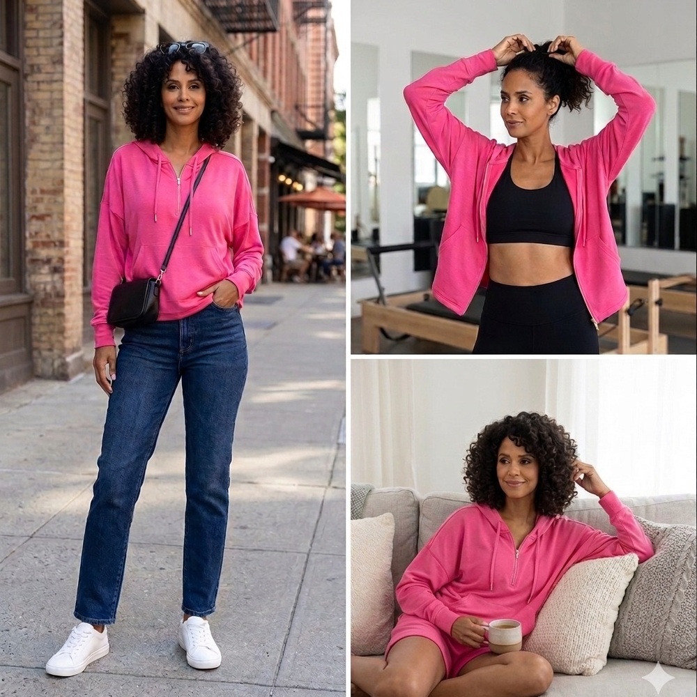 La Blanca Living in Leisure Lightweight Hot Pink Hoodie Resort Wear SZ Large